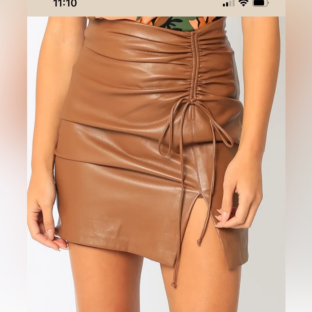 Olivaceous Brown Leather Midi Skirt